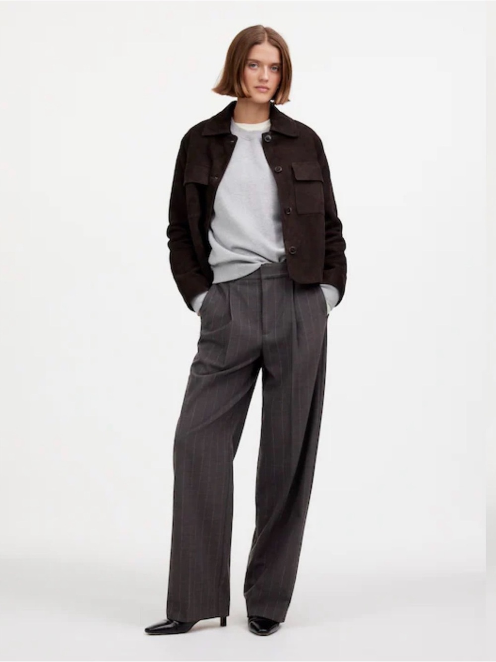 MADEWELL - Slouchy Straight Pants in Chocolate Wide Stripes  Size 4